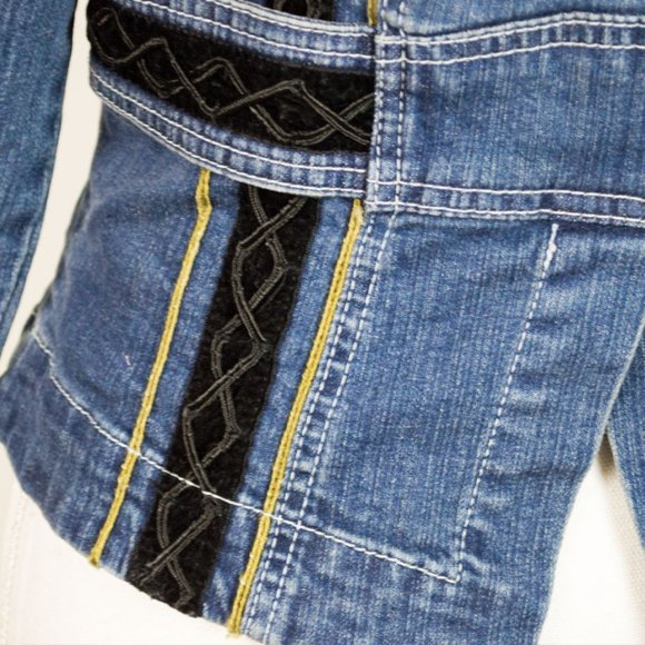 LIVE A LITTLE Blue Embroidery Embellished Long Sleeve Jean Jacket M - Picture 9 of 13